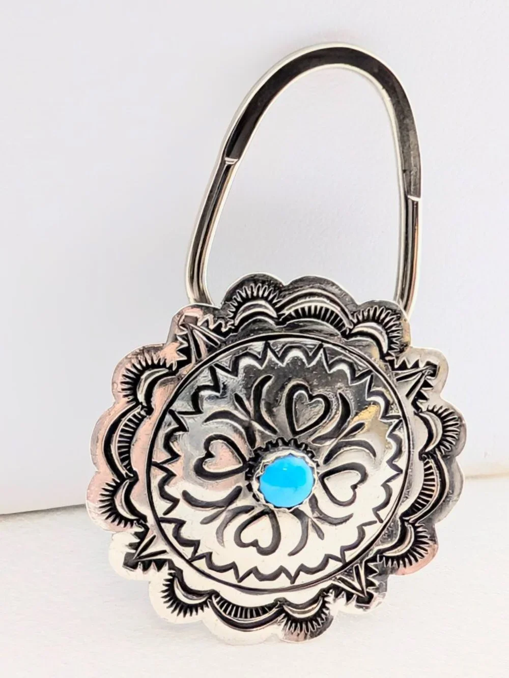 NEW sterling silver key holder with turquoise center